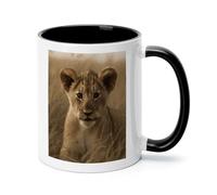 The Waiting Lion Cub Ceramic Coffee Mug with Handle 11 Ounces, Porcelain Mug Coffee Cup Tea Mug Water Cup Ideal for Coffee,Tea,Latte,Cappuccino,Microwave & Dishwasher Safe Unique Gift Cup