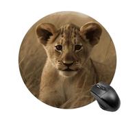 The Waiting Lion Cub Round Mouse Pad, Non-Slip Rubber Base Waterproof Washable, Computer Mouse Mat for Office Gaming Studying, Premium-Textured Durable Portable Circle Mousepad for Desktop PC Notebook