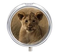 The Waiting Lion Cub Small Pill Box 3 Grids Travel Pill Case Portable Daily Pill Organizer with Anti-Mixing Design Easy to Retrieve Meds for Medication, Vitamin, Supplements