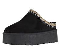 The Walking Style MX11H Platform Clog Slippers for Women - Cozy Suede Slip-On Mules with Chunky Sole, Warm Fleece Lining & Anti-Slip Outsole - Stylish Indoor Outdoor Comfort Shoes (Black Yellow, 7 UK)