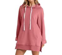 The Warmy Oversized Hoodie,Casual Oversized Hoodie Dress For Women,Pullover Long Sweatshirt Split Hem With Pockets (Pink, M)