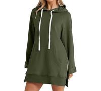 The Warmy Oversized Hoodie,Casual Oversized Hoodie Dress For Women,Pullover Long Sweatshirt Split Hem With Pockets (Army Green, M)