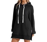 The Warmy Oversized Hoodie - Casual Oversized Hoodie Dress for Women, Pullover Long Sweatshirt Split Hem with Pockets, Fabric Soft, Resist The Cold, Fall Winter Clothes (Black, XXL)