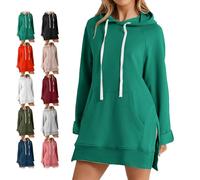 The Warmy Oversized Hoodie Dress, First Ones Oversized Hoodies, Women's Casual Pullover Long Sleeve Split Hem with Pocket (Green,M)