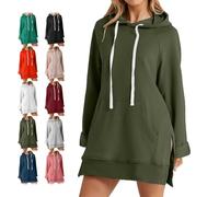 The Warmy Oversized Hoodie Dress, First Ones Oversized Hoodies, Women's Casual Pullover Long Sleeve Split Hem with Pocket (Dark green,XXL)