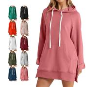 The Warmy Oversized Hoodie Dress, First Ones Oversized Hoodies, Women's Casual Pullover Long Sleeve Split Hem with Pocket (Pink,M)