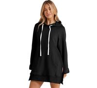 The Warmy Oversized Hoodie Dress, Hoodies Dress for Women, Solid Color Mid-Length Loose Slit Hooded Sweatshirt (UK, Alpha, XXL, Regular, Regular, Black)