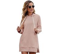 The Warmy Oversized Hoodie Dress, Hoodies Dress for Women, Solid Color Mid-Length Loose Slit Hooded Sweatshirt (UK, Alpha, S, Regular, Regular, Pink)