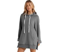 The Warmy Oversized Hoodie Dress, Hoodies Dress for Women, Solid Color Mid-Length Loose Slit Hooded Sweatshirt (UK, Alpha, S, Regular, Regular, Grey)