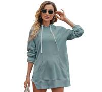 The Warmy Oversized Hoodie Dress, Hoodies Dress for Women, Solid Color Mid-Length Loose Slit Hooded Sweatshirt (UK, Alpha, S, Regular, Regular, Blue)