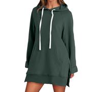 The Warmy Oversized Hoodie Dress Warmy Hoodie Women's Casual Pullover Split Hem Drawstring Long Sweatshirt with Pocket, Z-10-Green, M