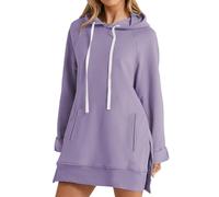 The Warmy Oversized Hoodie Dress Warmy Hoodie Women's Casual Pullover Split Hem Drawstring Long Sweatshirt with Pocket