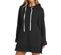 The Warmy Oversized Hoodie Dress Warmy Hoodie Women's Casual Pullover Split Hem Drawstring Long Sweatshirt with Pocket