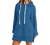 The Warmy Oversized Hoodie Dress Warmy Hoodie Women's Casual Pullover Split Hem Drawstring Long Sweatshirt with Pocket