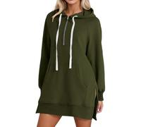 The Warmy Oversized Hoodie Dress Warmy Hoodie Women's Casual Pullover Split Hem Drawstring Long Sweatshirt with Pocket, 07-Army Green, 3XL