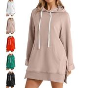 The Warmy Oversized Hoodie Dress Women, Hoodie Dress for Women, Long Sweatshirt Hooded Dress with Pockets (Khaki,Large)