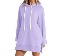 The Warmy Oversized Hoodie, Pullover Long Sweatshirt Split Hem With Pockets, Casual Oversized Hoodie Dress For Women