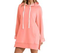 The Warmy Oversized Hoodie, Pullover Long Sweatshirt Split Hem With Pockets, Casual Oversized Hoodie Dress For Women