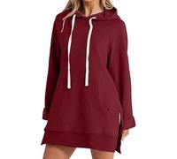The Warmy Oversized Hoodie, Pullover Long Sweatshirt Split Hem With Pockets, Casual Oversized Hoodie Dress For Women (UK, Alpha, XL, Regular, Regular, wine red)