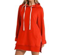 The Warmy Oversized Hoodie, Pullover Long Sweatshirt Split Hem with Pockets, Casual Oversized Hoodie Dress for Women (UK, Alpha, L, Regular, Regular, Orange)