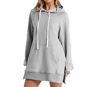 The Warmy Oversized Hoodie, Pullover Long Sweatshirt Split Hem With Pockets, Casual Oversized Hoodie Dress For Women (UK, Alpha, XXL, Regular, Regular, gray)