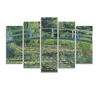 The Water Lily Pond by Claude Monet Canvas Wall Art Pictures 5 Panel Framed Modern Prints on Wall for Home Office Livingroom Artwork 214cm x 101cm (84x40")