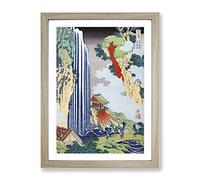 The Waterfall In Ono On The Kisokai Road By Katsushika Hokusai Asian Japanese Framed Wall Art Print, Ready to Hang Picture for Living Room Bedroom Home Office Décor, Oak A2 (64 x 46 cm)