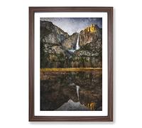 The Waterfall in Yosemite Painting Framed Print | A2 Walnut Framed Wall Art | Ready to Hang | Modern Landscape Picture | Living Room Bedroom Lounge Office