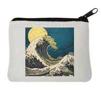 The Wave and Moon Tsunami Art Japan Neoprene Coin Purse Pouch 10x11cm White