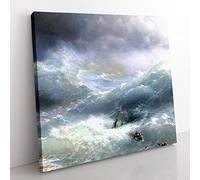 The Wave by Ivan Aivazovsky Classic Painting Canvas Wall Art Print Ready to Hang, Framed Picture for Living Room Bedroom Home Office Décor, 35x35 cm (14x14 Inch)