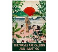 The Waves Are Calling Cats Surfing Retro Metal Tin Sign 8X12 Inches