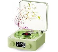 The Waves Player, Creative Vinly Record Player Style Bluetooth Speaker, That Looks Like a Record Player, Wireless Speaker with Ambient Lights, Stereo, Cute Speaker Gift for Girls (Green)