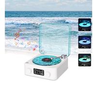 The Waves Player, Creative Vinly Record Player Style Bluetooth Speaker, That Looks Like a Record Player, Wireless Speaker with Ambient Lights, Stereo, Cute Speaker Gift for Girls (White)