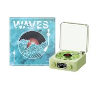 The Waves Vinyl Player, Speaker for Record Player with Adjustable Light, Digital Clock, 4 Natural Sound Effects and 360° Surround Sound (Green)