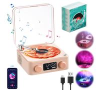 The Waves Vinyl Record Player, Retro Turntable Speaker with 4 Sounds of Nature Retro Bluetooth Record Player With Speaker and RGB Light Wireless Bluetooth Speaker Stereo Sound Sleep Aid (Pink)