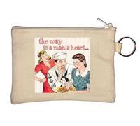 The Way to A Man's Heart Retro Poster Key Chain Coin Purse Beige