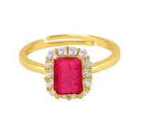 The Wedding Band, Anniversary Bands for Women 9K Yellow Gold Vintage Elegant Open Ring Adjustable with Rose Red Emerald Corundum Size I 1/2