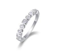 The Wedding Band, Best Friend Promise Rings Thin with Round and Square Moissanite 0.18ct Silver 14K White Gold Size H 1/2