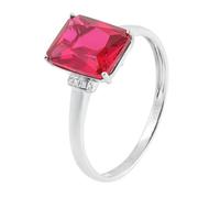 The Wedding Band, Love Friendship Ring Rectangle with Lab Created Ruby 14K White Gold Size V 1/2