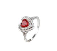 The Wedding Band, Promise Ring for Her Hollow Heart Design with Lab Ruby 1.2Ct and Round Moissanite 9K White Gold Size Q 1/2