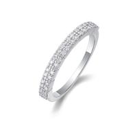 The Wedding Band, Ring for Her 2 Rows Of Moissanite Ring Silver 18K White Gold Size S 1/2