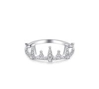 The Wedding Band, Ring Jewelry Women Simple Crown Design with Round Moissanite 18K White Gold Size K 1/2