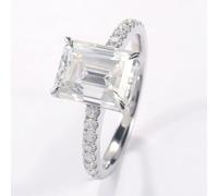 The Wedding Band, Silver Promise Rings 9K White Gold 4 Claws Rectangle with Moissanite Size I 1/2