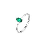 The Wedding Band, Silver Rings for Women Cute with 0.5ct Oval Created Emerald Platinum Size S 1/2