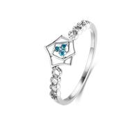 The Wedding Band, Stackable Ring Polygon with Round Shape Sapphire 18K White Gold Size H 1/2