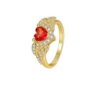 The Wedding Band, Woman Ring 18K Yellow Gold Wing with Red Heart Lab Created Ruby Size N 1/2
