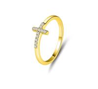 The Wedding Band, Yellow Gold Ring Real 18K Cross with Round Diamond Gold Size L 1/2