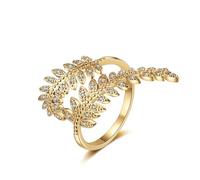 The Wedding Ring 14K Gold Ring Lab Diamond Leaves with Cubic Zirconia Size Q 1/2 Modern for Ladies Graduation Jewelry