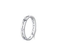 The Wedding Ring, Anillos de Compromiso para Mujer Geometric Hollow Design with 0.07ct Round Diamond White Gold Platinum Size N 1/2