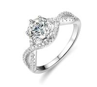 The Wedding Ring, Anillos de Matrimonio para Mujer Hollow Band with 1ct Round Moissanite Silver 9K White Gold Size N 1/2